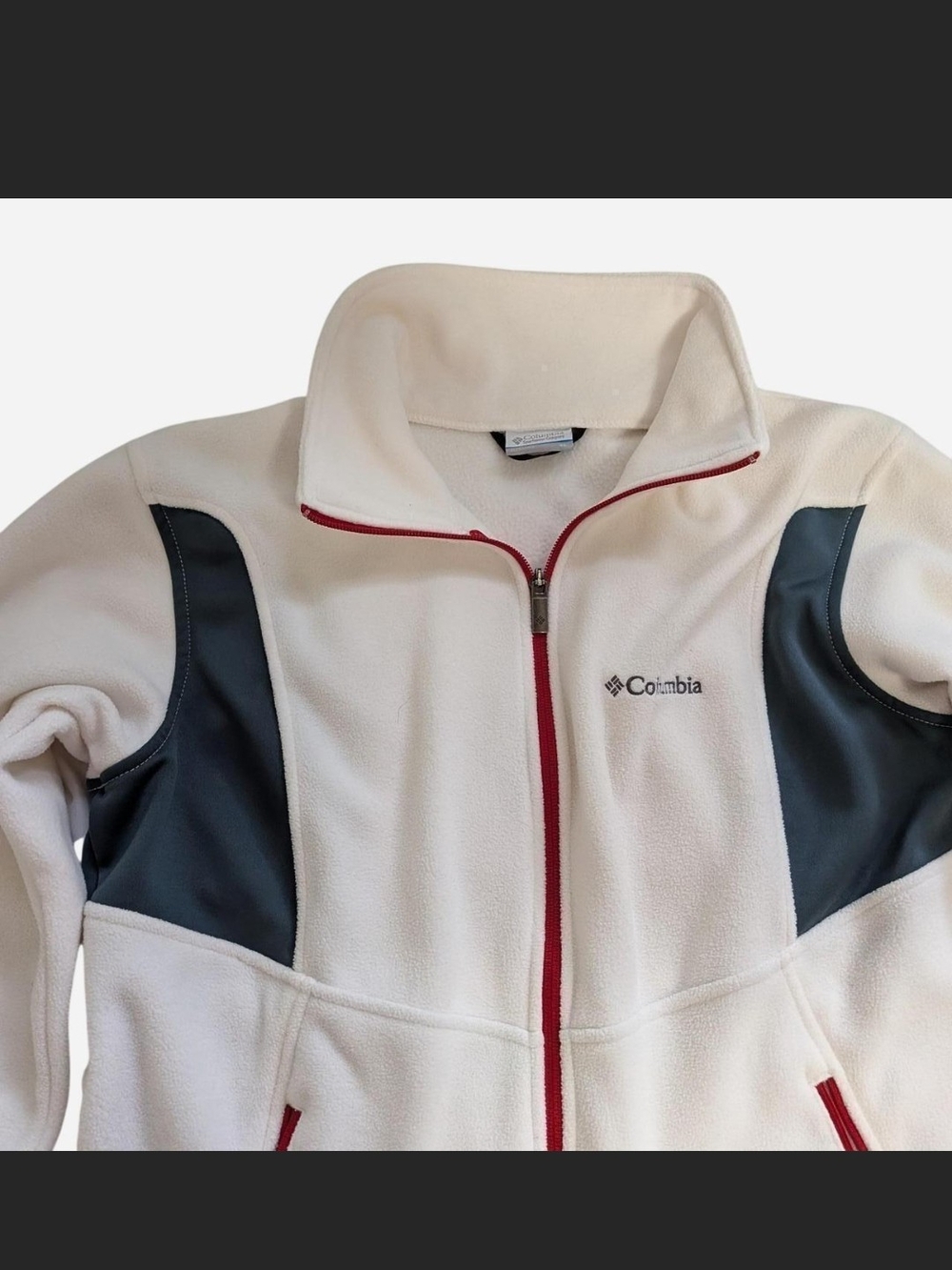Columbia Full Zip Fleece Jacket with Gray Panels and Red Trim XL